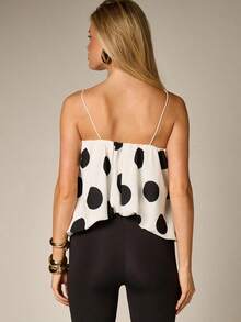 Top de camisola fruncido estilo bohemio con bajo abombado y tirantes ajustables para un estilo casual de verano - Blanco y Negro - Ver 3