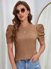 Clasi Camiseta unicolor de manga farol - Marrón Mocha - Ver 5