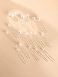 18pcs Versatile Minimalist Elegant Pearl Hair Sticks - White - View 2