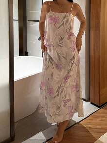 Vestido largo y ligero con estampado floral para mujeres, estilo de pijama para vacaciones, vestido de noche tipo muu muu - Morado 2 - Ver 2