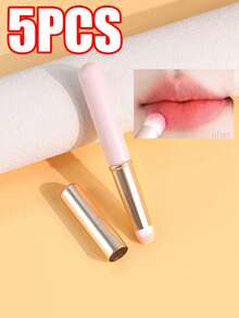5pcs/2pcs/1pc Lip Brush, Ultra-Soft Fiber Tapered Design Naturally Fits Lips, With Cap Portable Dust-Proof, Suitable For Daily Or Travel Makeup Tool - Pink - View 9