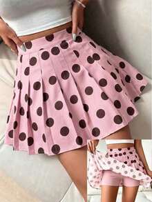 Falda pantalón casual de talle alto con pliegues y rayas para mujer - Rosa 2 - Ver 1