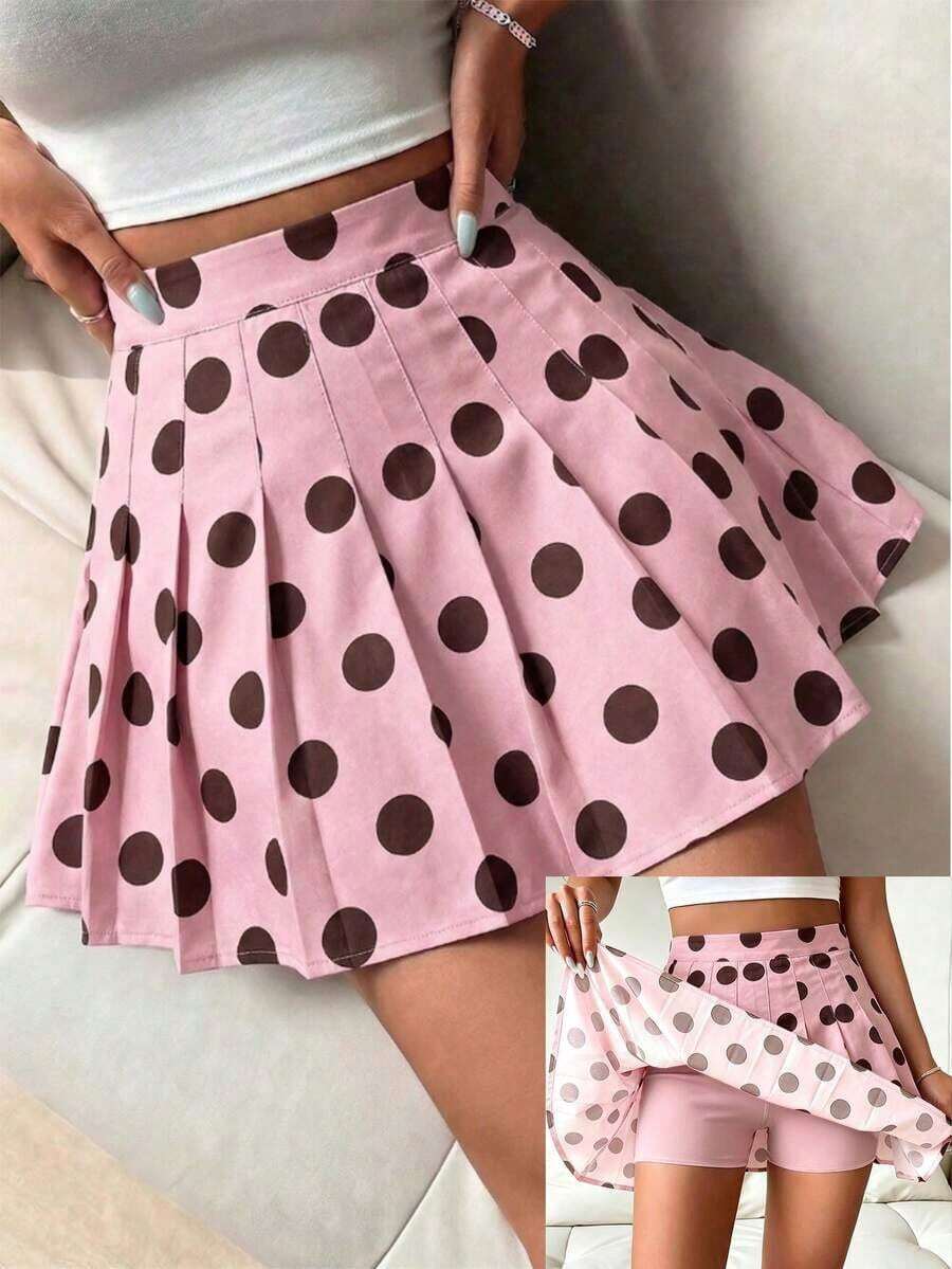 Falda pantalón casual de talle alto con pliegues y rayas para mujer - Rosa 2 - Ver 1