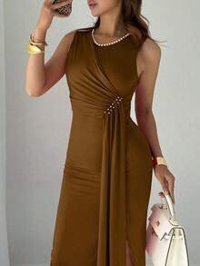 YHHRafferiza Vestido elegante de fiesta con cuentas sin mangas para mujer, vestido de noche largo de verano para eventos formalesYHH - Café integral - Ver 4