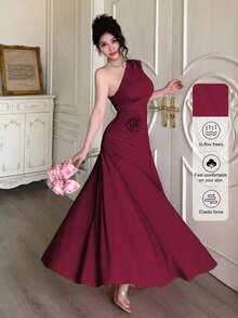 YHHModelyn 1 pieza Vestido de mujer sin mangas con pliegues y ajuste ceñido, de unicolorYHH - Burdeos - Ver 6