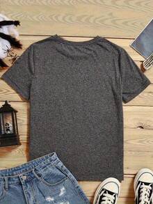 Women's Short-Sleeved T-Shirt With A Round Neck And Butterfly Print - Casual Sporty Style, Soft And Breathable, 95% Polyester Fiber 5% Spandex 180g, Printed Design, Modern And Fashionable, Comfortable And Versatile, Urban Style. --Lightweight, Breathable, And Loose-Fitting Cotton T-Shirt - 黑色 - 查看 10