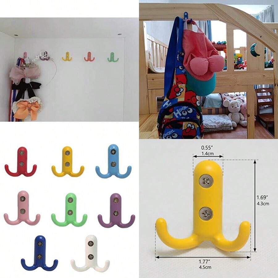 Coat Hook Colorful Wall Hooks Decorative Metal Double Hooks for Hanging Towels Backpack Keys Cute Small Hook 's Room Nursery Decor 8 Pack Wall Mounted - Varios colores - Ver 1