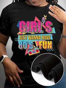 Women's Printed T-Shirt With Retro Cassette Design And Colorful Text - Casual Short Sleeve Crew Neck T-Shirt In Black, Relaxed Fit For All Seasons, Perfect For Daily Wear And Holidays, Machine Washable. - 黑色 - 查看 6