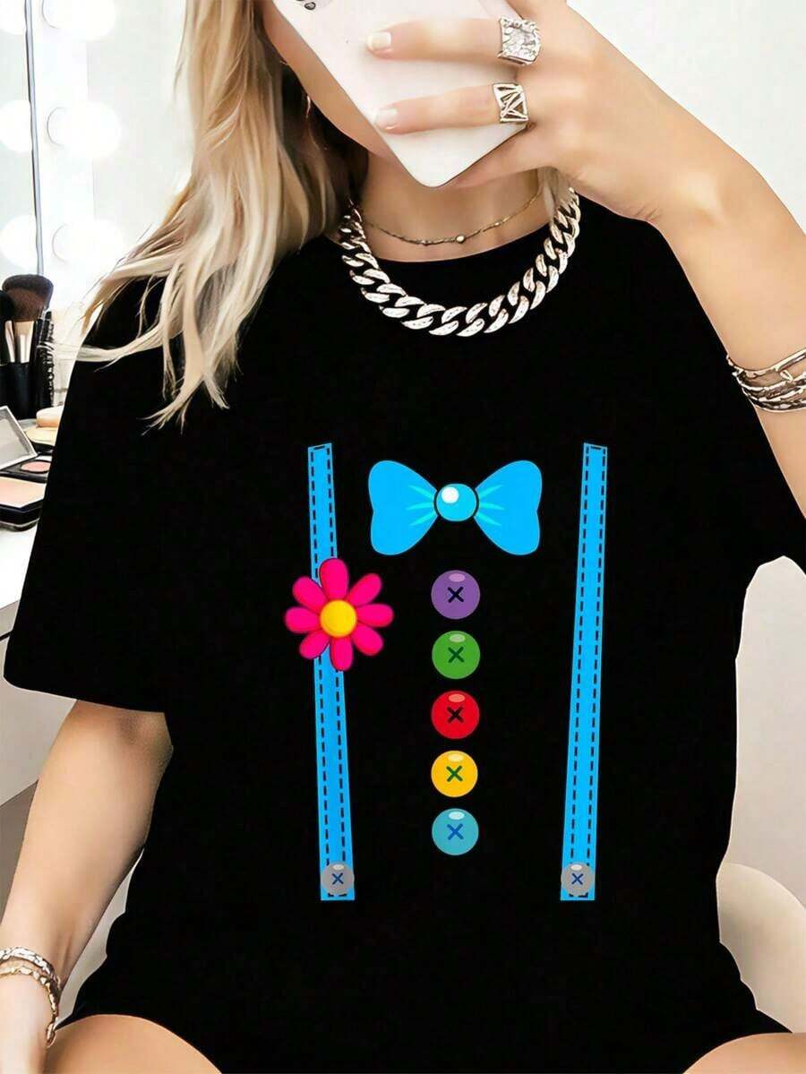 Disfraz de payaso, divertido disfraz de circo para Halloween, camiseta para hombres, mujeres y niños, camisetas gráficas casuales de moda para mujeres - camisetas de uso diario,Prendas callejeras de estilo fiesta y carnaval con blusas transpirables para uso diario y actividades. - Negro - Ver 1