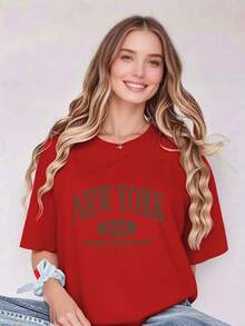Camiseta para Mujer Pure: Chic New York Dream: Camiseta Extraordinary Vibes para Mujer - Moda 100% Algodón - Rojo - Ver 7