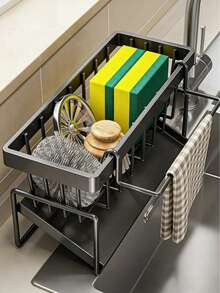 1pc Efficient Draining Kitchen Sponge Holder, Kitchen Sink Organizer Rack, Sponge Holder, Soap Dish Holder, Self-Draining Kitchen Sink Organizer Rack, Made Of Carbon Steel, More Durable, Kitchen Countertop Organizer Rack, Food Storage Rack, Kitchen Sink Corner Sponge Storage Basket, Sink Rack, With Dishcloth Drying Rack, Also Can Be Used As Soap Dish, With Fast Draining Function, Space-Saving Countertop Organizer Rack - Multicolor - View 10
