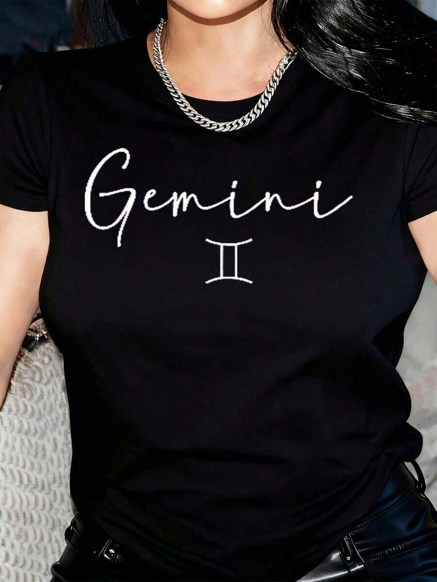 Camiseta Casual para Mujer, Diseño con Patrón Geométrico Abstracto, Cuello Redondo, Manga Corta, Adecuada para Uso Diario al Aire Libre, Perfecta para Todas las Temporadas, 100% Algodón, Resistente - Negro - Ver 1