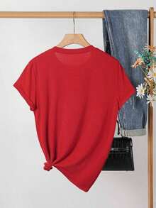 New Women's Casual Summer Print Short Sleeve T-Shirt For Spring And Summer, Women's Summer T-Shirts - Unisex Urban Vintage Style, Loose Fit Cotton Short Sleeve Round Neck T-Shirt. - 紅色 - 查看 2