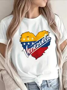 Women's T-Shirt With A Heart And Flag Design, Perfect For Casual Outings At Home, Work, Or While Traveling. It's Lightweight, Durable, Offers A Comfortable Fit, And Expresses Patriotic Feelings. - 白色 - 查看 7