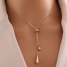 Dây chuyền vàng tối giản hình giọt nước, mặt dây chuyền dạng rắn có thể điều chỉnh, trang sức thanh lịch hàng ngày dành cho phụ nữ. - Nhiều màu - Xem 6