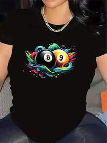 New 2026 Model, 100% Cotton, Suitable For Spring And Summer, Loose Fit, Casual Wear, Modern Design, Durable Material, Women's Spring-Summer T-Shirt With High-Quality Print. Perfect For Beach Vacations, Beach Trips, Summer Camps, Casual Wear, Holiday-Themed Gatherings, Short-Sleeved T-Shirts Suitable For Everyday Wear. - 黑色 - 查看 11