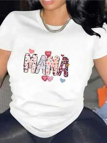 Women's And Unisex One-Piece T-Shirt For Mother's Day - Bold MAMA Graphic With Polka Dots And Hearts, Casual Crew Neck Short Sleeve Tee, Ideal Gift For Mom, Grandma, Aunt - Comfortable Machine Washable Clothing - 白色 - 查看 1