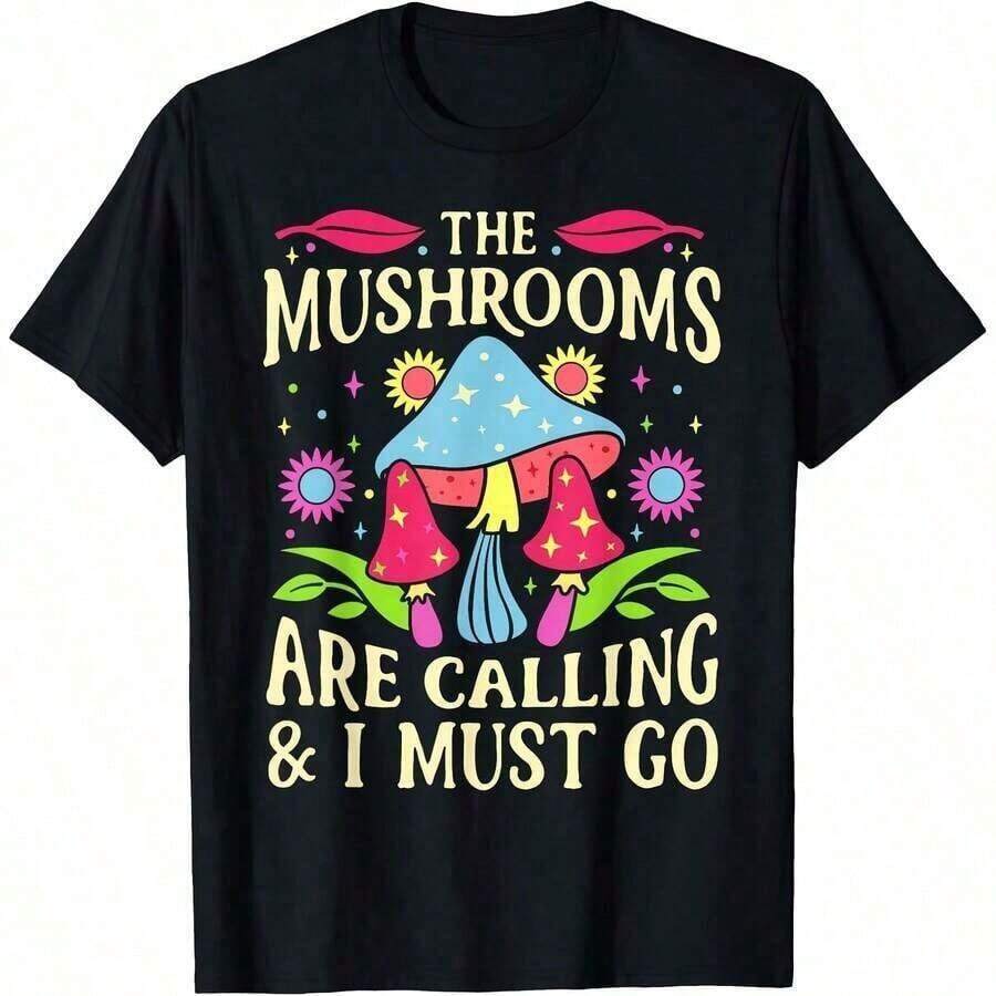 Vintage T-Shirt With California Golden Poppy Floral Print For All Seasons, Short Sleeve Crew Neck T-Shirt, One-Sided Print, 100% Cotton, Unisex, Women's Basic Garment, Summer Clothing - 黑色3 - 查看 1