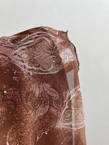 Top de mujer con estampado de leopardo y dobladillo asimétrico con encaje - Óxido marrón - Ver 5