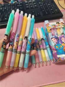 144支卡通女孩主题可擦蓝色圆珠笔，H-POP风格学生书写用品 - 彩色 - 查看 7