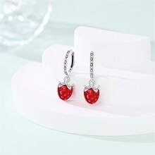 1 Đôi bông tai nữ bằng bạc Sterling S925 chất lượng cao, ít gây dị ứng, hình tròn màu mâm xôi, quà tặng trang sức cho tiệc cưới, sinh nhật, ngày lễ, cặp đôi - PAE415 - Xem 3