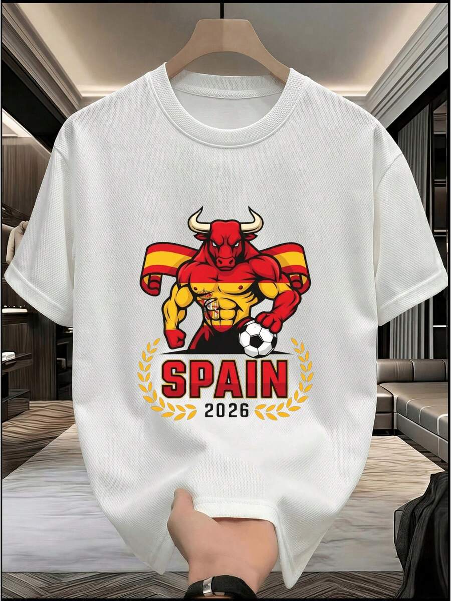 2026 Football Enthusiast Printed Cotton T-Shirt, Custom Short Sleeve Fan Supporter Shirt, Commemorative Short Sleeve Fan Shirt, Unisex Urban Casual Style - 白色 - 查看 1