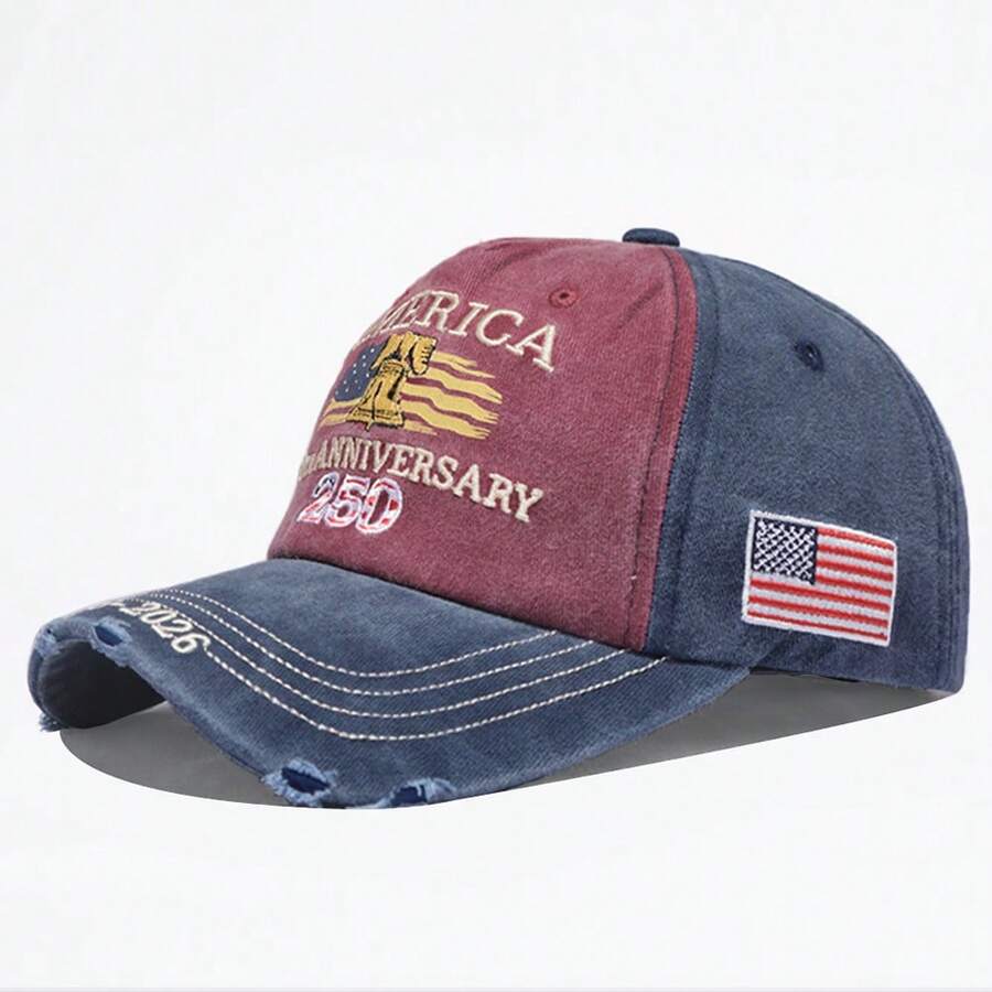 New AMERICA250th Letter Embroidered 250th Anniversary Memorial Cap, Unisex Baseball Hat Suitable For Outdoor, Travel, Sports, Adjustable Size - Bell - View 1