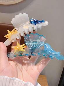 1pc Ocean Themed Acetate Hair Claw Clip, Shell & Starfish & Whale Design, Transparent Acetate Hair Claw, Summer Beach Vacation Hair Accessory For Women - Multicolor - View 2