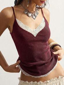 Camiseta de punto de unicolor informal para mujer - Burdeos - Ver 10