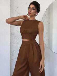 Conjunto de dos piezas para mujer para uso diario - Café integral - Ver 6