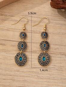 1 Pair Vintage Bohemian Style Classic Round Combination Earrings, Minimalist Versatile Elegant Design - Gold - View 4
