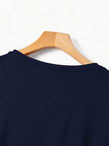 Camiseta de manga corta de talla grande para mujer, de unicolor, con dobladillo asimétrico, para uso diario y casual - Azul marino - Ver 3