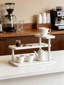 1 pieza Organizador de escritorio de madera vintage, Estante de almacenamiento de cosméticos multicapa vintage, Estante de almacenamiento multifuncional para el hogar, Estante para especias de cocina, Estante para tazas/mugs, Estante de exhibición abierta para lápices labiales, perfumes, tazas de té, botellas de especias, Estante ahorrador de espacio para encimeras - Blanco - Ver 9