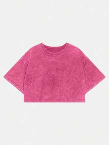 Camiseta básica de manga corta de 100% algodón lavado, verde oliva - Rosa 2 - Ver 11