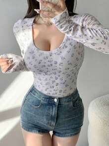 Camiseta de manga larga y cuello redondo de ajuste ceñido para mujer, versátil y casual, ropa de otoño - Rosa Pálido - Ver 2