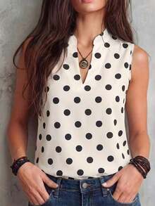 Blusa con cuello en V, estampada y sin mangas con cierre a media altura - Multicolor 3 - Ver 1