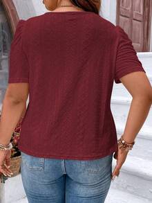 Camiseta con bordado con ojal de manga farol - Burdeos - Ver 2