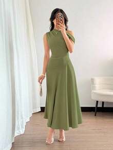 Women Midi Dresses - Olive Green - View 4
