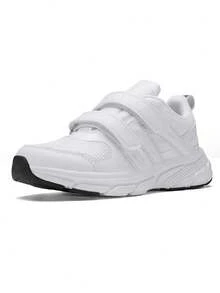 Children's White Hook And Loop Sports Shoes, Lightweight Breathable Running Sneakers - White - View 2