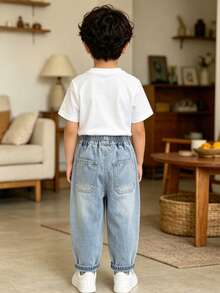 Young Boy Spring Loose Fit Straight Leg Jeans Suitable For Daily School Casual Outdoor Wear - Baby Blue - View 2