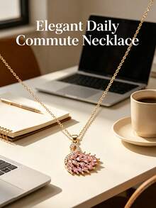 Moonfan 1 pieza Collar con colgante de cisne de circonita cúbica, adecuado como regalo para mujeres, collar nupcial para uso diario, ideal para citascasión - Amarillo Oro - Ver 3