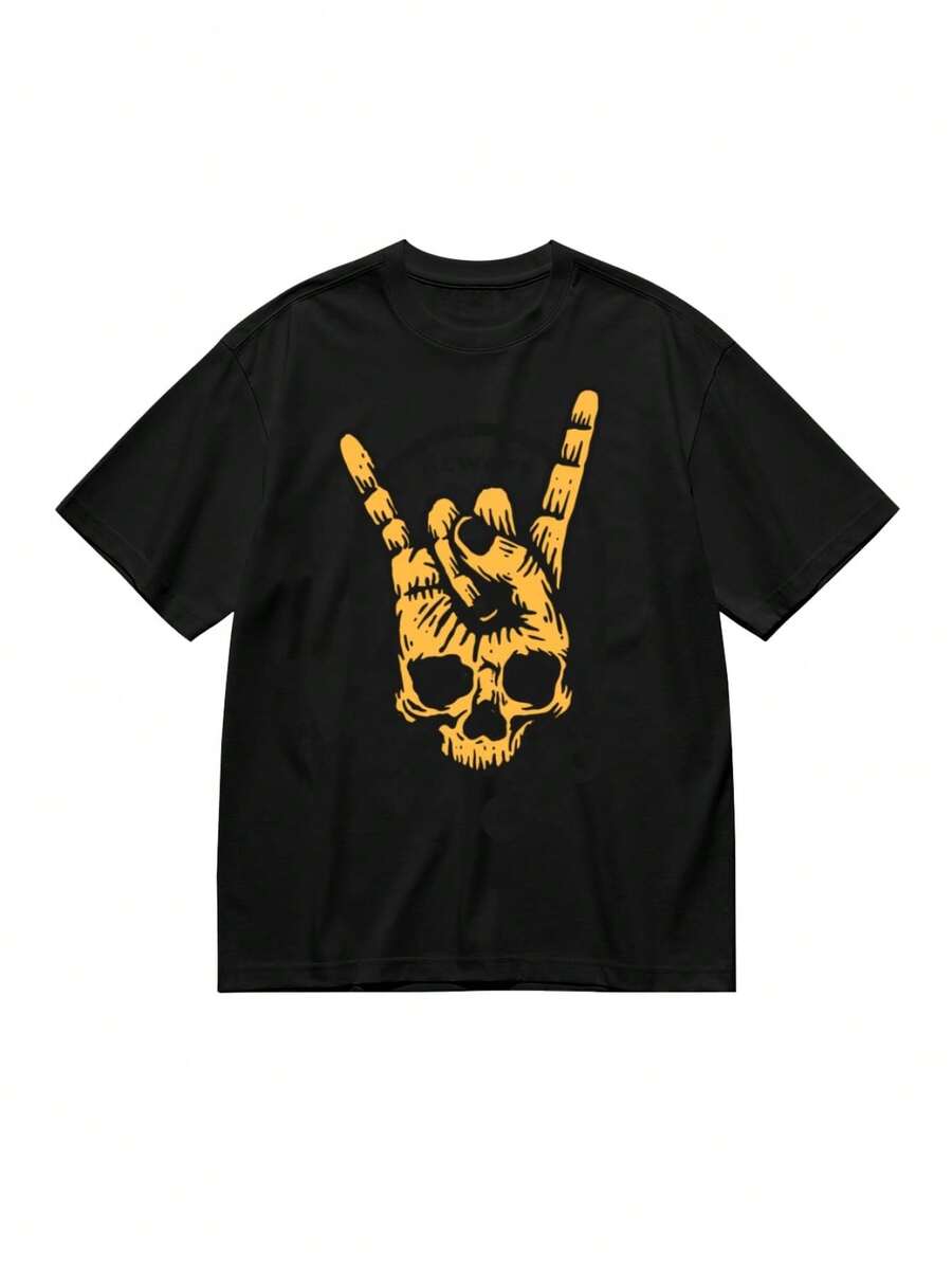 Camiseta informal de mujer, tallas grandes, con estampado de eslogan, corte holgado, cuello redondo y manga corta - Negro - Ver 1