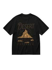 Camiseta Casual Plus Size para Mujer con Estampado Gráfico y Manga Corta - Negro - Ver 1