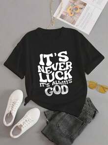 Casual Crew Neck Short Sleeve Top For Spring & Summer, Women's Clothing - Black - View 2