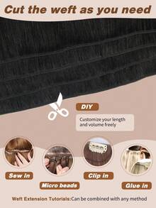 YILITE 22 Inch 100g Jet Black Color #1 Human Hair Weft Sew In Hair Extensions Real Human Hair Hand Tied Hair Extensions Thick Add Volume - S1 - View 6