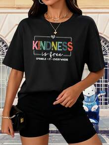 Una camiseta de mujer de manga corta, holgada, moderna, a la moda, retro y elegante, adecuada para actividades al aire libre en primavera y verano, con el estampado "Las buenas acciones no tienen precio".Es una camiseta negra, transpirable, de cuello redondo, informal y holgada, lavable a máquina y cómoda para el verano, ideal para el uso diario y como regalo.blusas para mujer,blusas casuales para dama,tops,, mujer premium,y2k,playeras de mujer curvy,ofertas y liquidaciones ropa mujer,playeras deportivas para mujer,,playeras de hombre, mujer,blusas>elegante NPDM - Negro - Ver 8