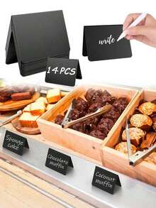 14 tấm bảng phấn nhỏ, kích thước khoảng 10cm x 90cm, dễ viết và xóa - Dùng làm nhãn thực phẩm, tiệc buffet, tiệc tùng, bảng chỉ dẫn bàn, đám cưới, tiệm bánh, bảng chỉ dẫn đám cưới, bảng đặt chỗ đám cưới, thẻ bàn. - bảng đen hình chữ V - Xem 1