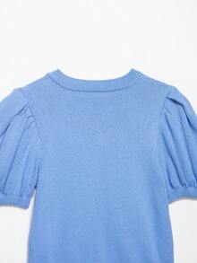 Áo khoác cardigan dệt kim tay phồng mùa xuân hè dành cho nữ của CAREE, áo len ngắn tay cài cúc phía trước, dáng ôm nhẹ, chất liệu mềm mại. - Màu xanh lam - Xem 7
