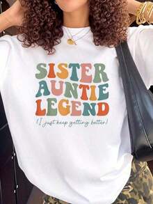 Women's Pure Cotton Summer T-Shirt: Sister, Aunt, Legend, Cool Aunties Club, Cool Aunt, Sister - 白色 - 查看 1