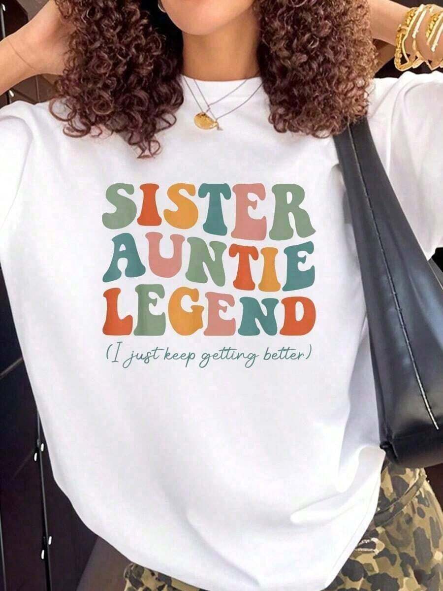 Women's Pure Cotton Summer T-Shirt: Sister, Aunt, Legend, Cool Aunties Club, Cool Aunt, Sister - 白色 - 查看 1